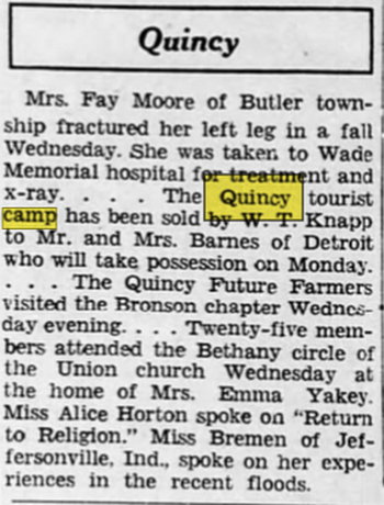 Quincy Camp (Quincy Tourist Camp) - May 07 1937 Article (newer photo)